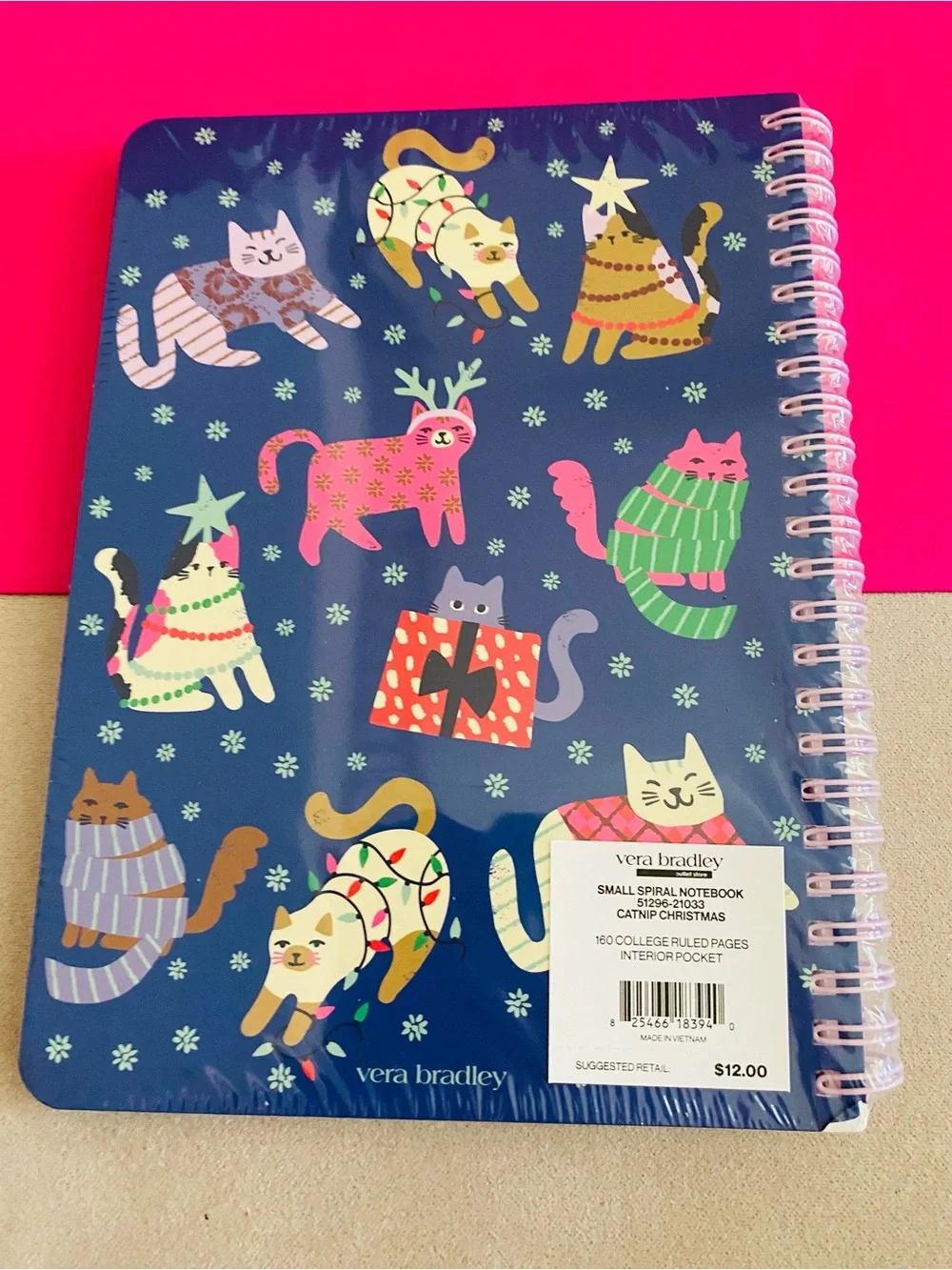 Vera Bradley Small Spiral Notebook NWT Catnip Christmas.  160 pages